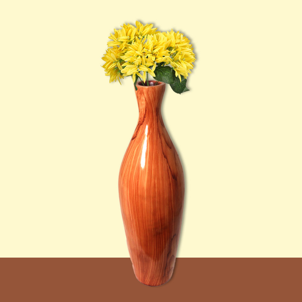 Glossy Finish Wooden Look Flower Vase 29 Inch