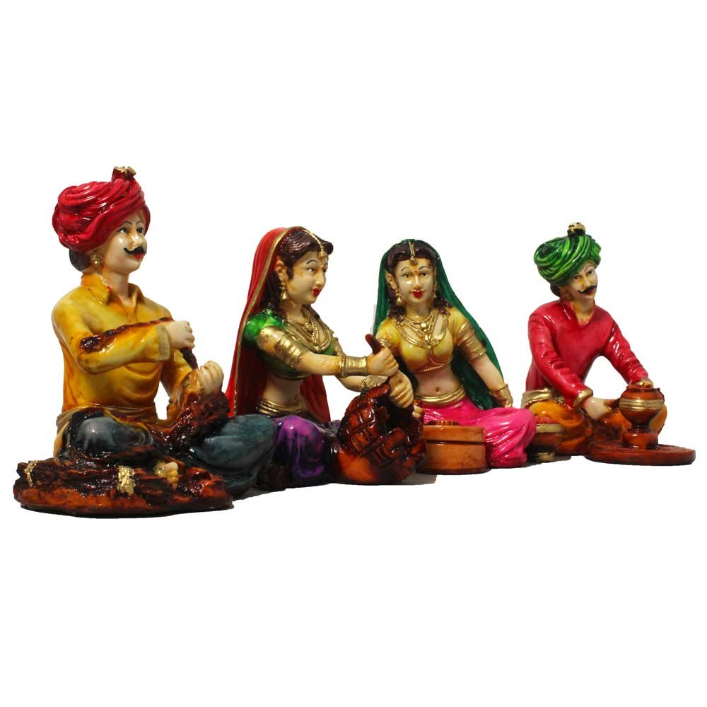 Set of 4 Rajasthani Statue Showpiece 8 Inch