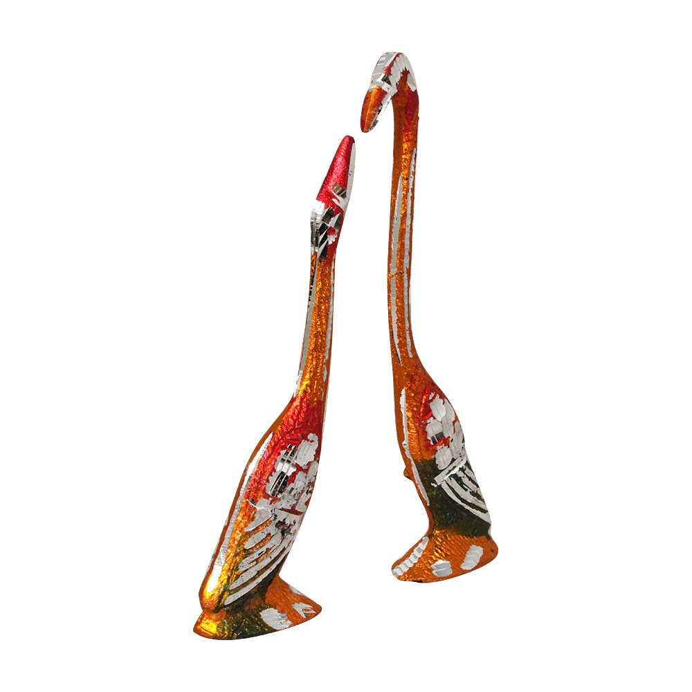 Multicolor Kissing Swan White Metal Showpiece 6.5 Inch ( 17 cm )