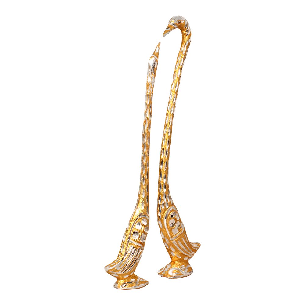 Antique Swan Pair White Metal 13 Inch ( 33.5 cm )