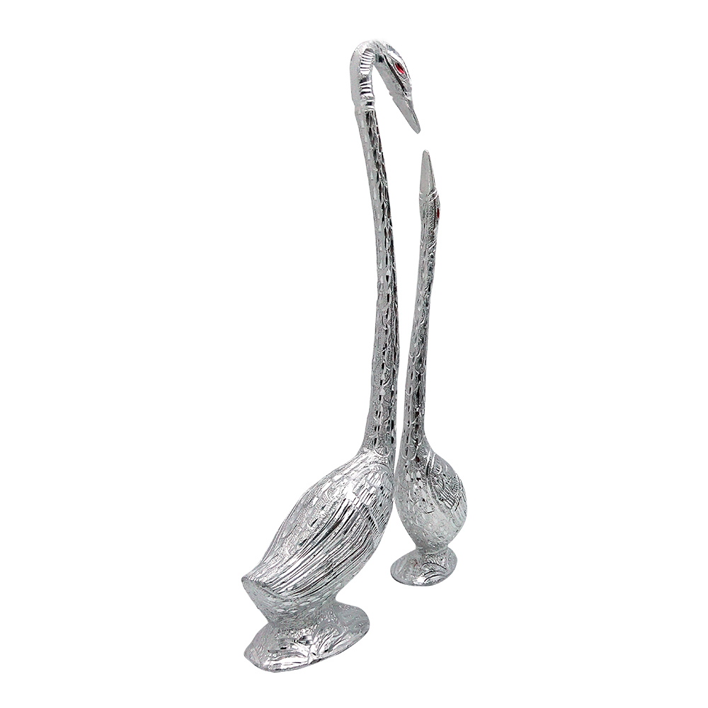  White Metal Handicraft Swan Pair 17 Inch