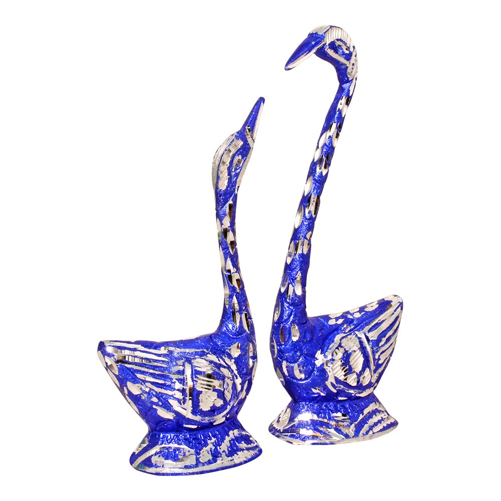 Decorative Showpiece White Metal Duck Saras Statue 7 Inch ( 18 cm )