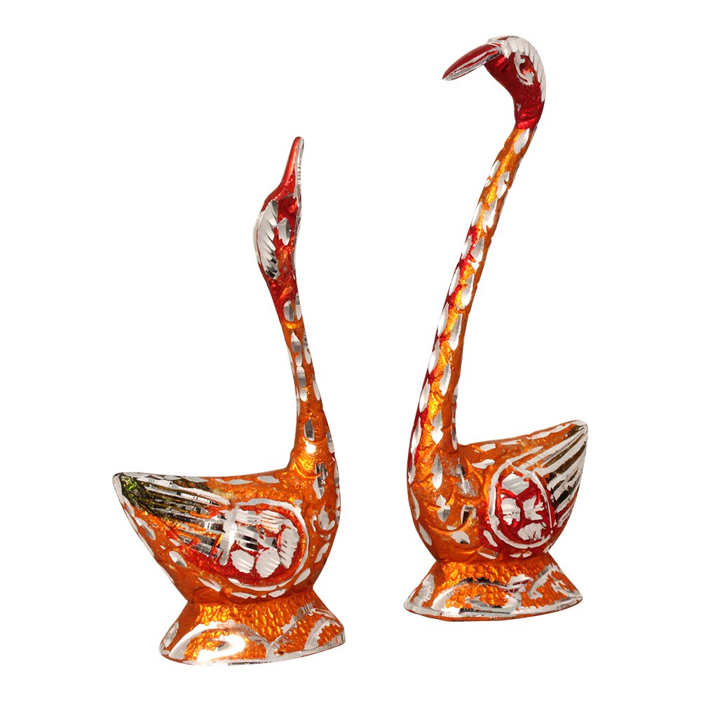 White Metal Finish Duck Couple Figurine 7 Inch ( 18 cm )