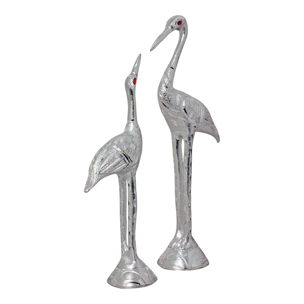  White Metal Strok Bird Pair Showpiece 11 Inch ( 28 cm )