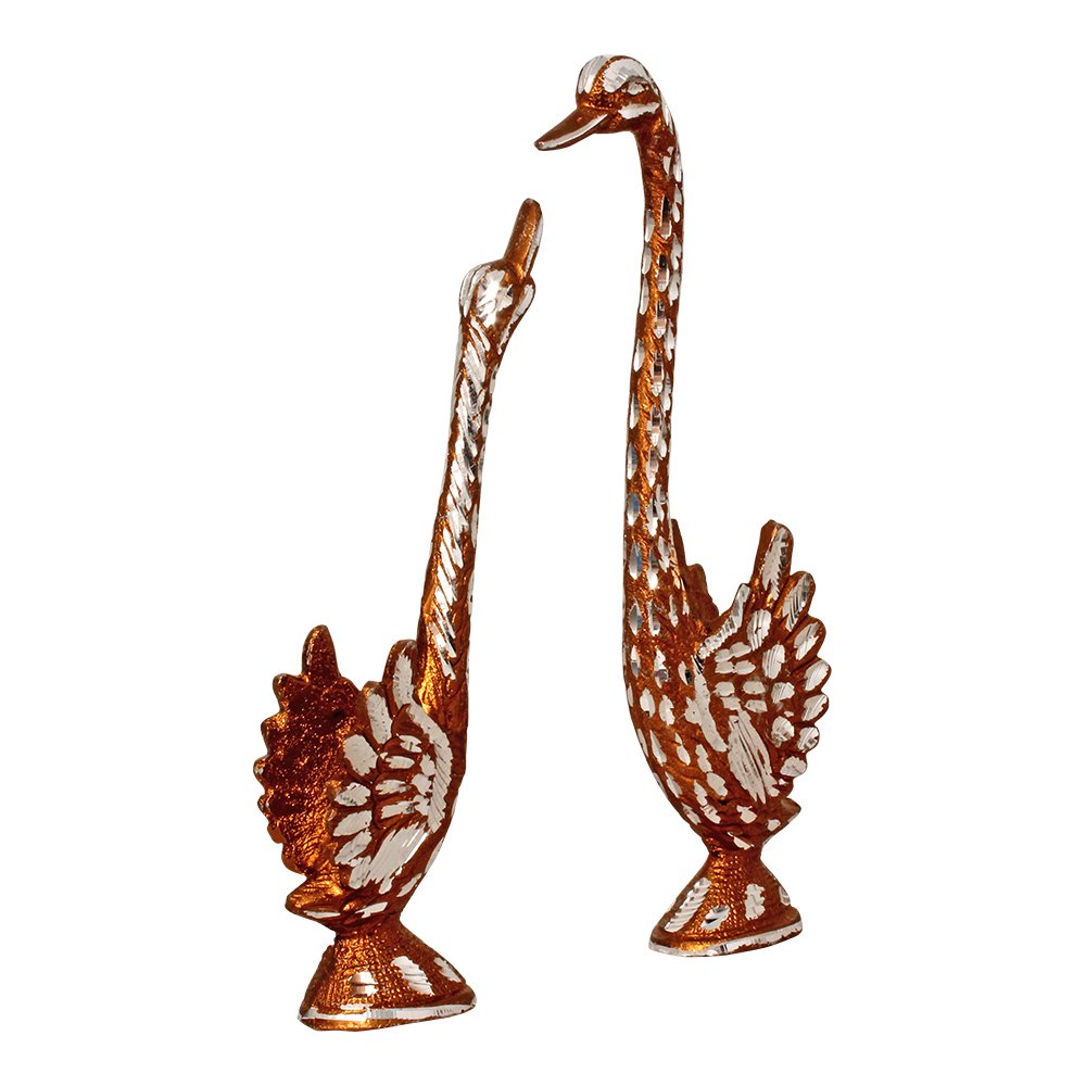 Pair of Aluminium diamond cut Swan Sculpture 9.5 Inch ( 24.5 cm )