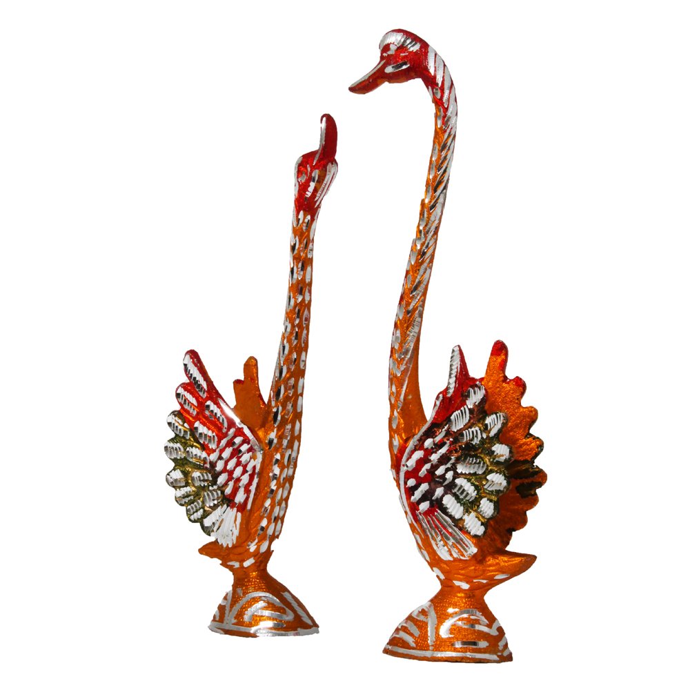 Multicolor White Metal Swan Pair Gift Items 9.5 Inch ( 24.5 cm )