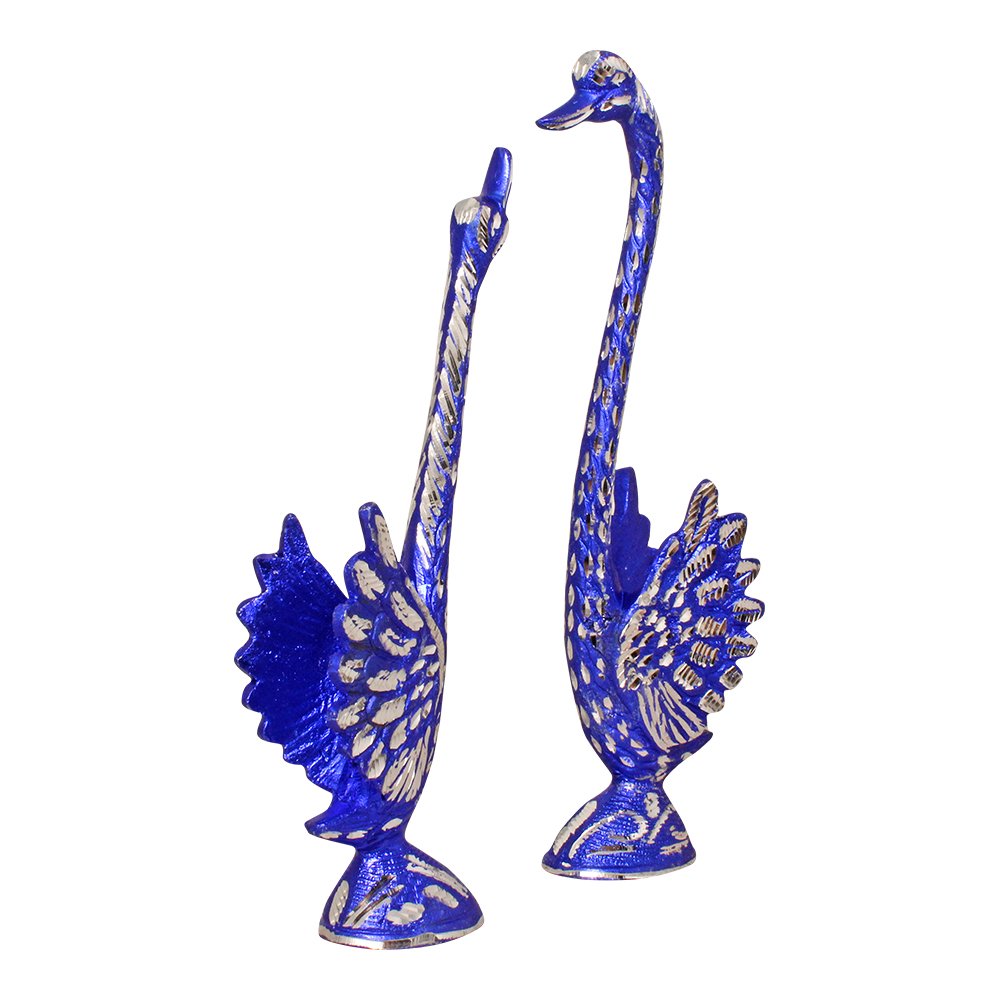 White Metal Showpiece Swan Pair Sculpture 12.5 Inch ( 32 cm )