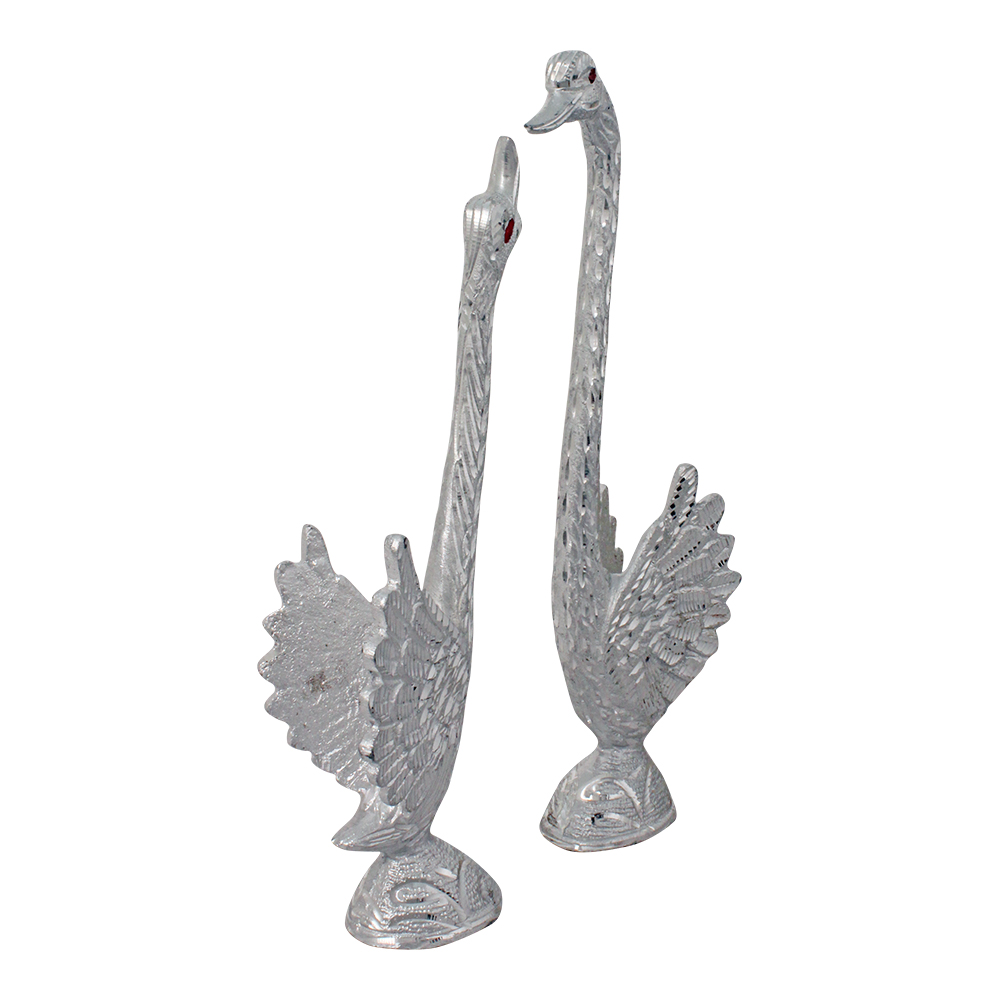 White Metal Handicraft Handmade Swan Pair 12.5 Inch