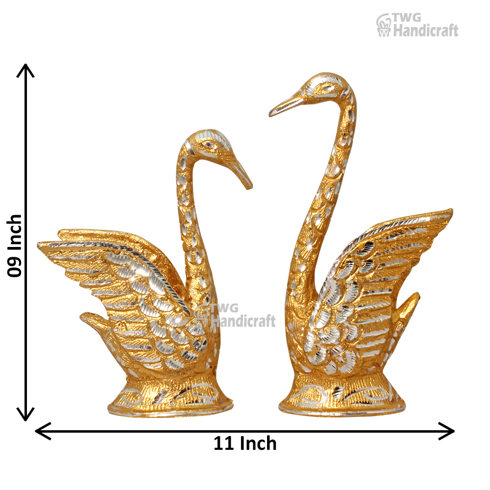 Golden Finish Swan Pair Sculpture 9 Inch