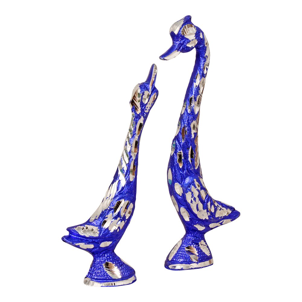 Blue Colour White Metal Duck Set Figurine 6 Inch ( 15.5 cm )