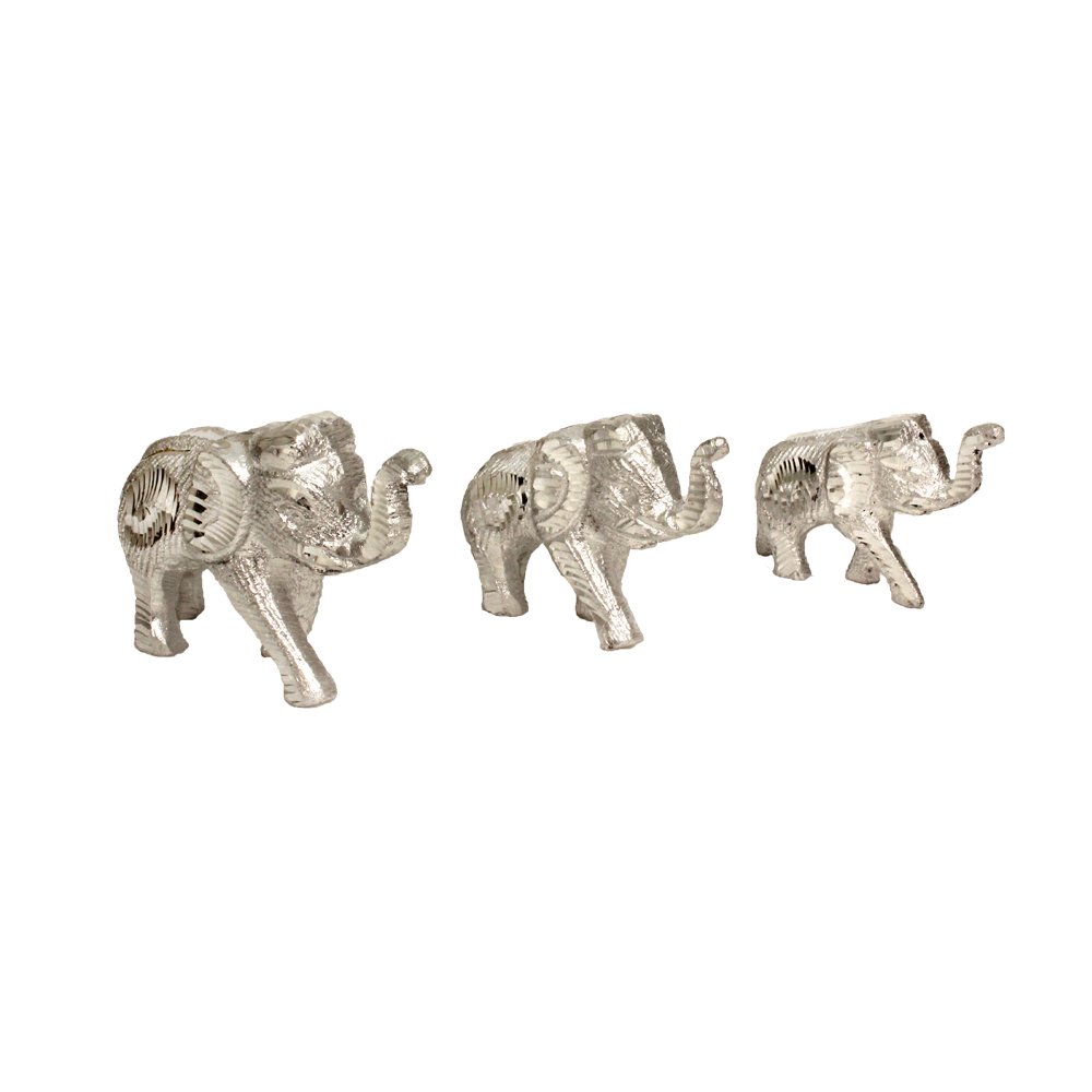 Elephant Family 3 Pcs Set Aluminium Statue 2.5 Inch ( 6.5 cm )