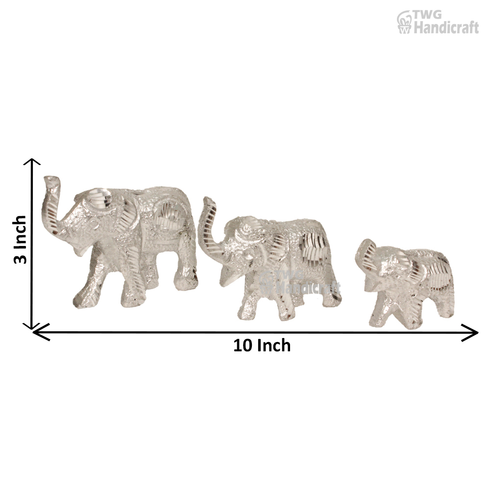Elephant Family White Metal Sculpture 3 Inch