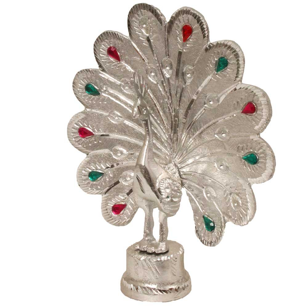 White Metal Peacock Animal Figure 7 Inch ( 18 cm )