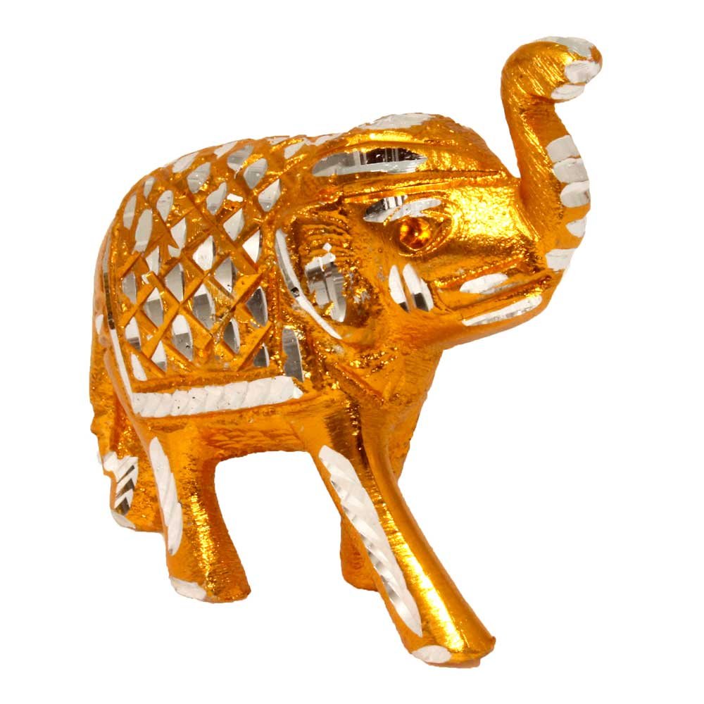 Elephant Sculpture White Metal Fengshui 3.5 Inch ( 9 cm )