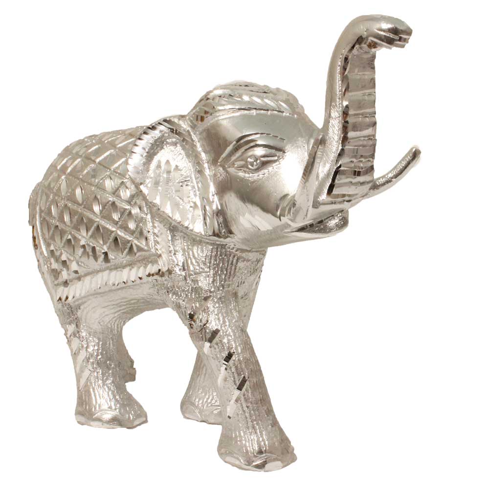 Elephant White Metal diamond cut Item Statue 3.5 Inch