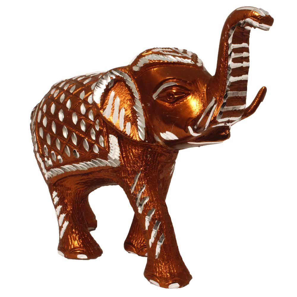 Elephant White Metal diamond cut Statue 7 Inch