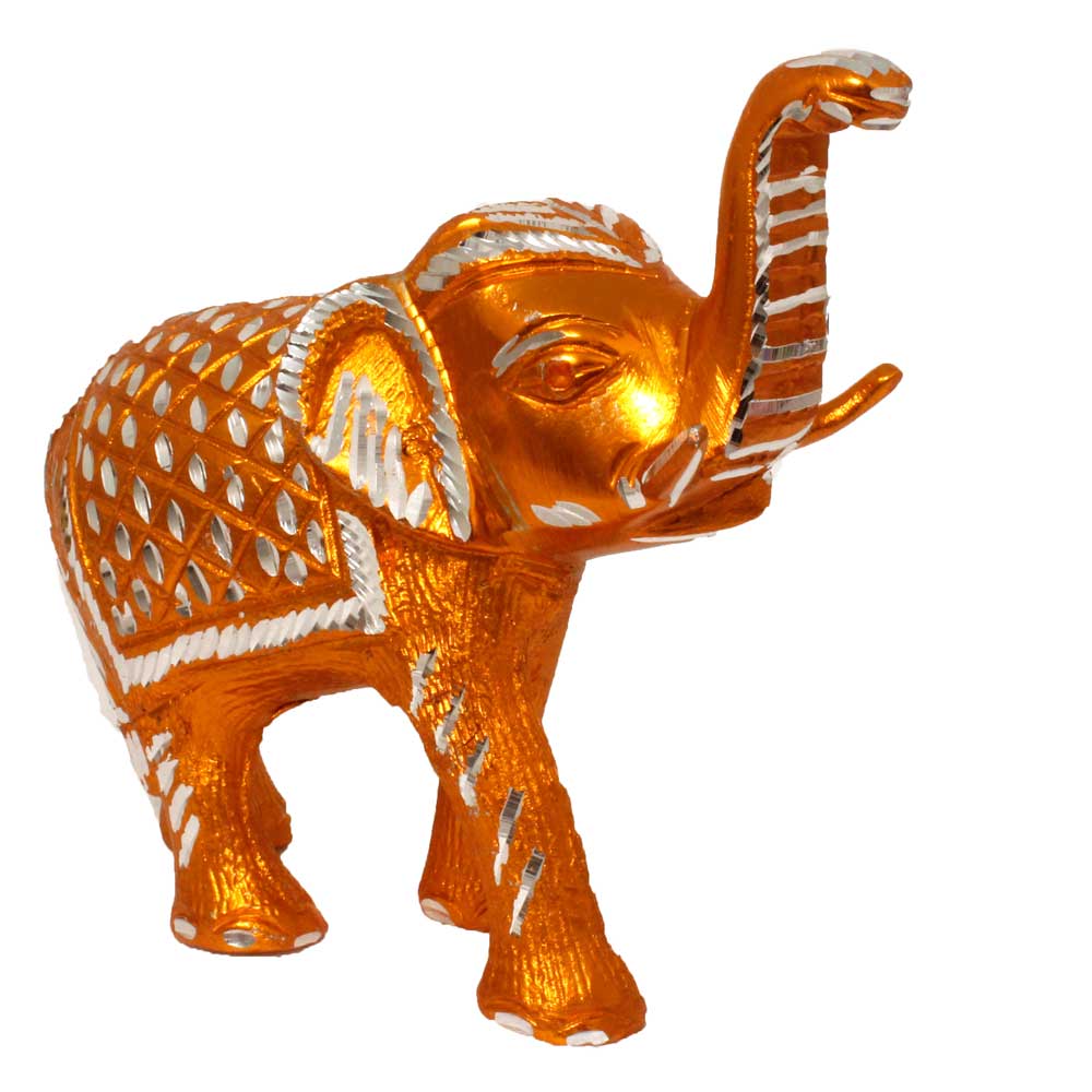 Elephant Golden Finish diamond cut White Metal Statue 7 Inch