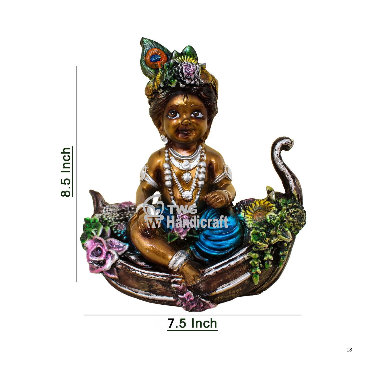 Boat Krishna Sculpture Supplier in Hyderabad | Decorative Religious Statue Manufacturer