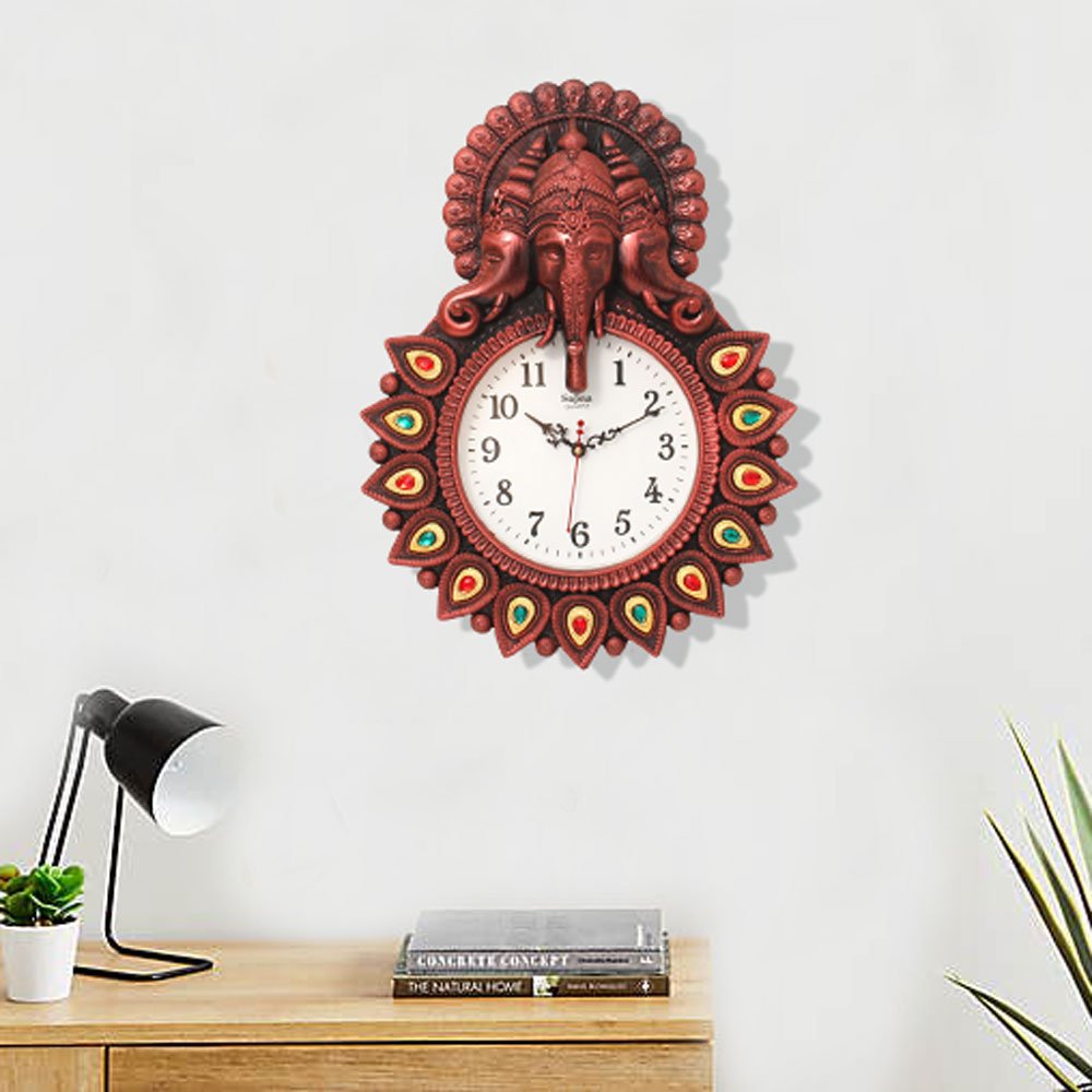 Home Decor Wall Hanging Ganesha Clock 17 Inch ( 43.5 cm )