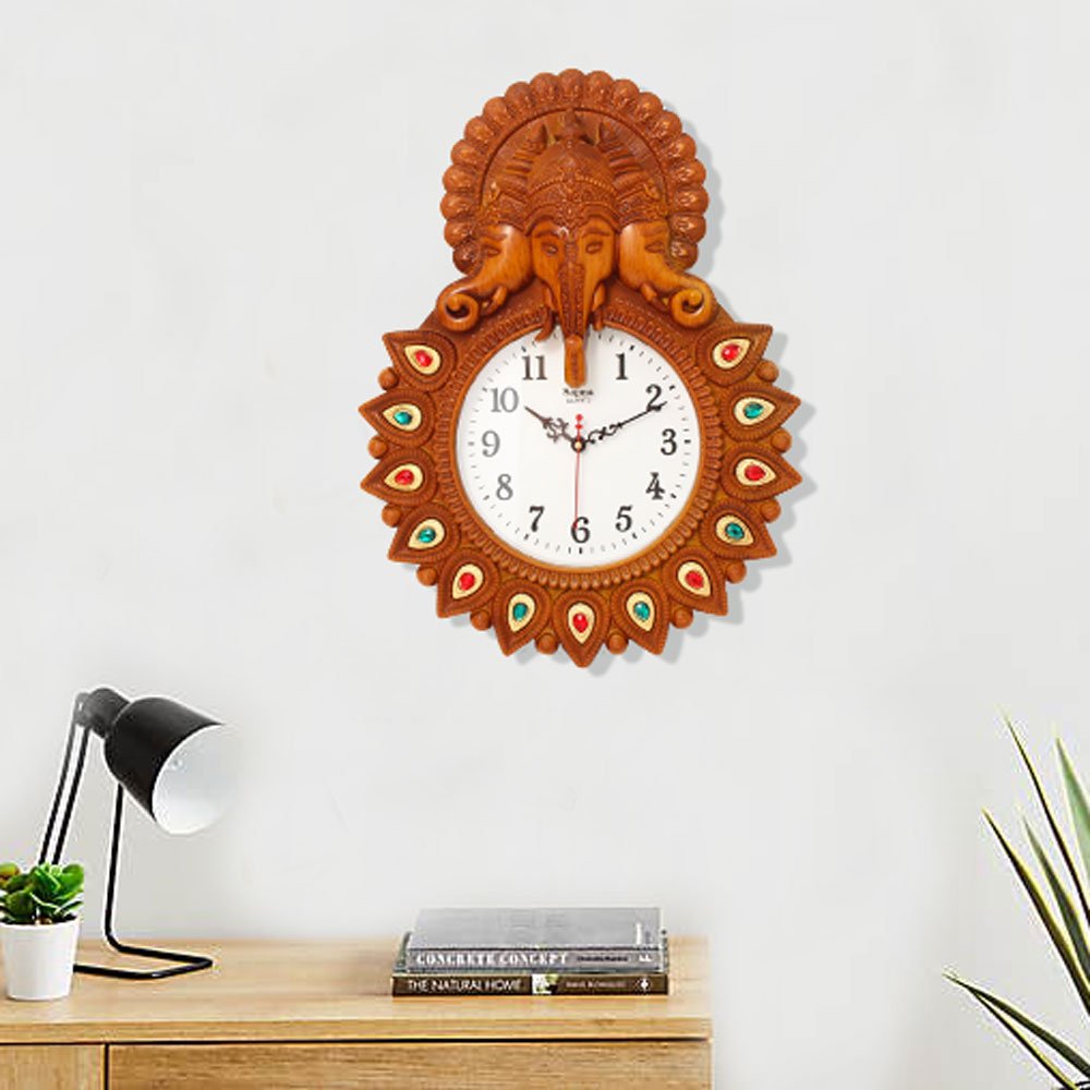 Home Decor Wall Hanging Ganesha Clock 17 Inch ( 43.5 cm )