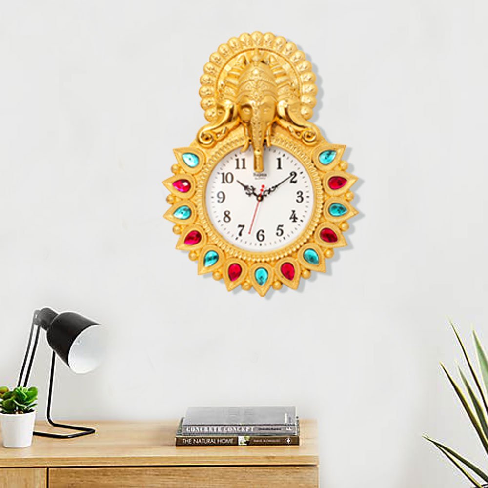 Home Decor Wall Hanging Ganesha Clock 17 Inch ( 43.5 cm )