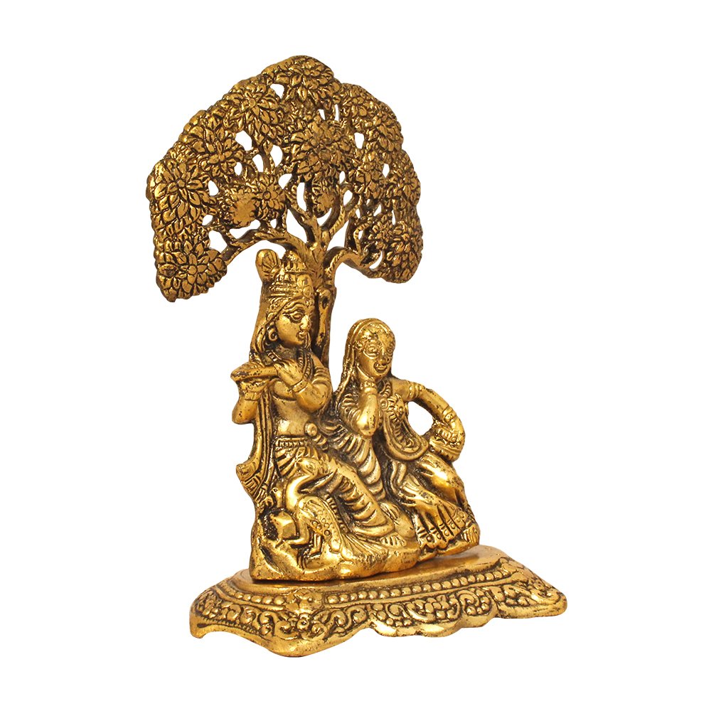 Golden Antique Aluminium  Radha Krishna God Idol 8 Inch ( 20.5 cm )