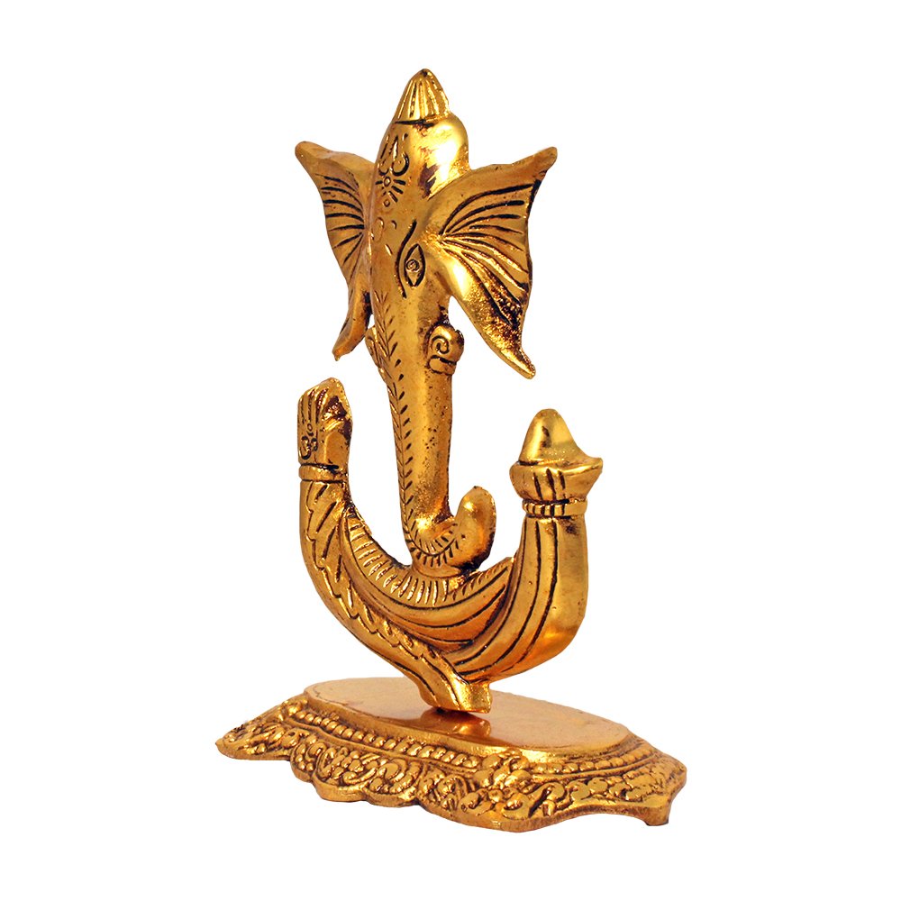 Golden Antique Aluminium  Neck Ganesh Idol 7 Inch ( 18 cm )