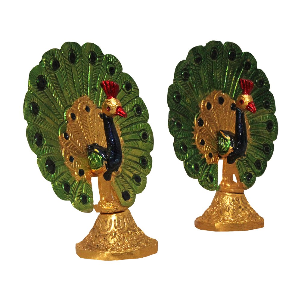Cast Aluminium Peacock Pair Metalic Figurine Home Decor Sculpture 4 Inch ( 10.5 cm )