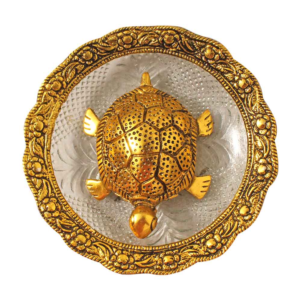 Vastu Feng Shui Metal Turtle Tortoise On Glass Plate 2 Inch