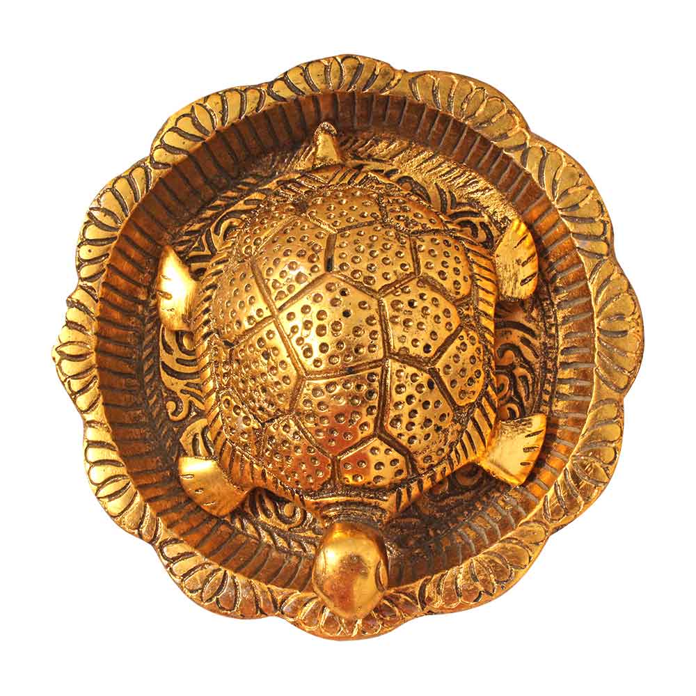 Fengshui Tortoise Showpiece Golden Antique Aluminium  Showpiece 2 Inch