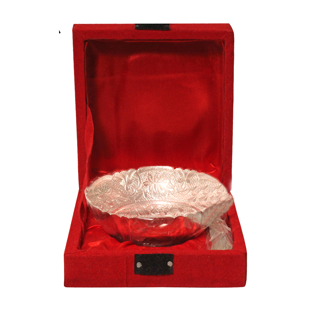 Silver Plated German Silver Bowl Spoon Gift Box 2 Inch