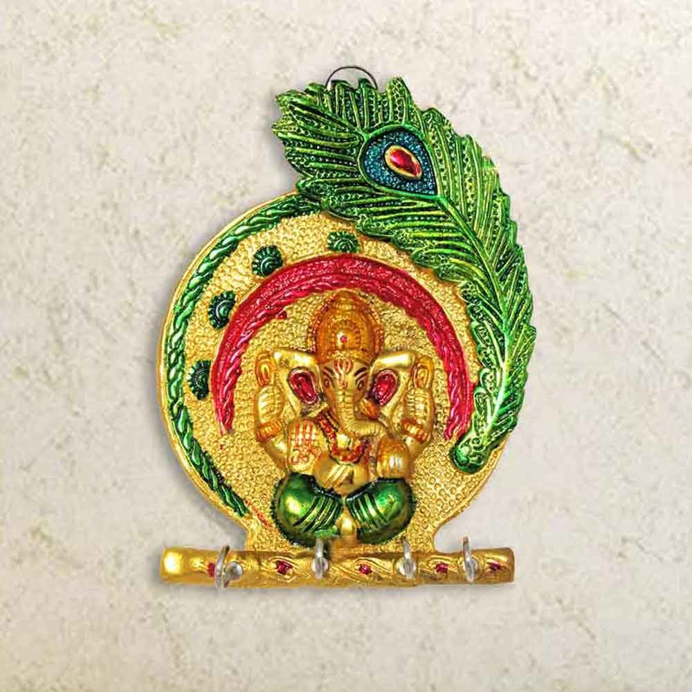 Lord Ganesha Multicolor Metal Key Hanger 7.5 Inch ( 19.5 cm )