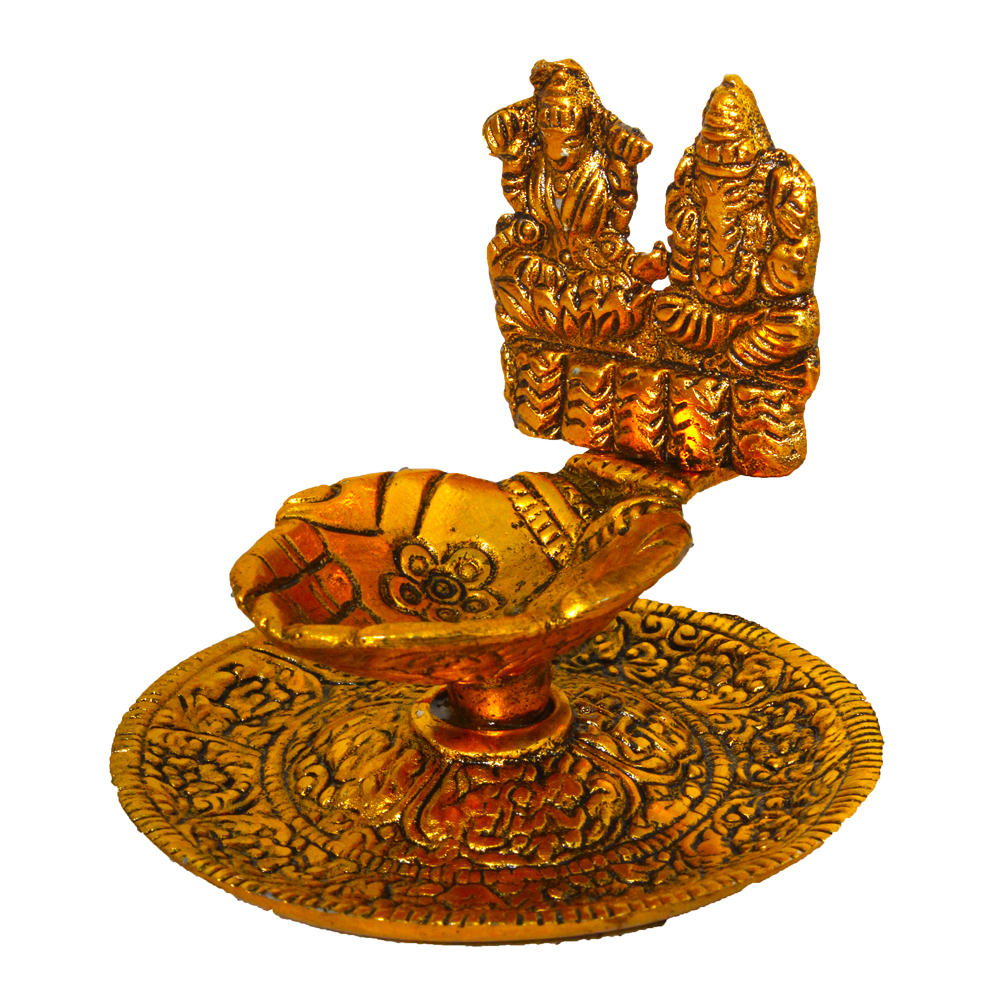 Antique Finish Mettalic Laxmi Ganesh Diya God Idol 3 Inch