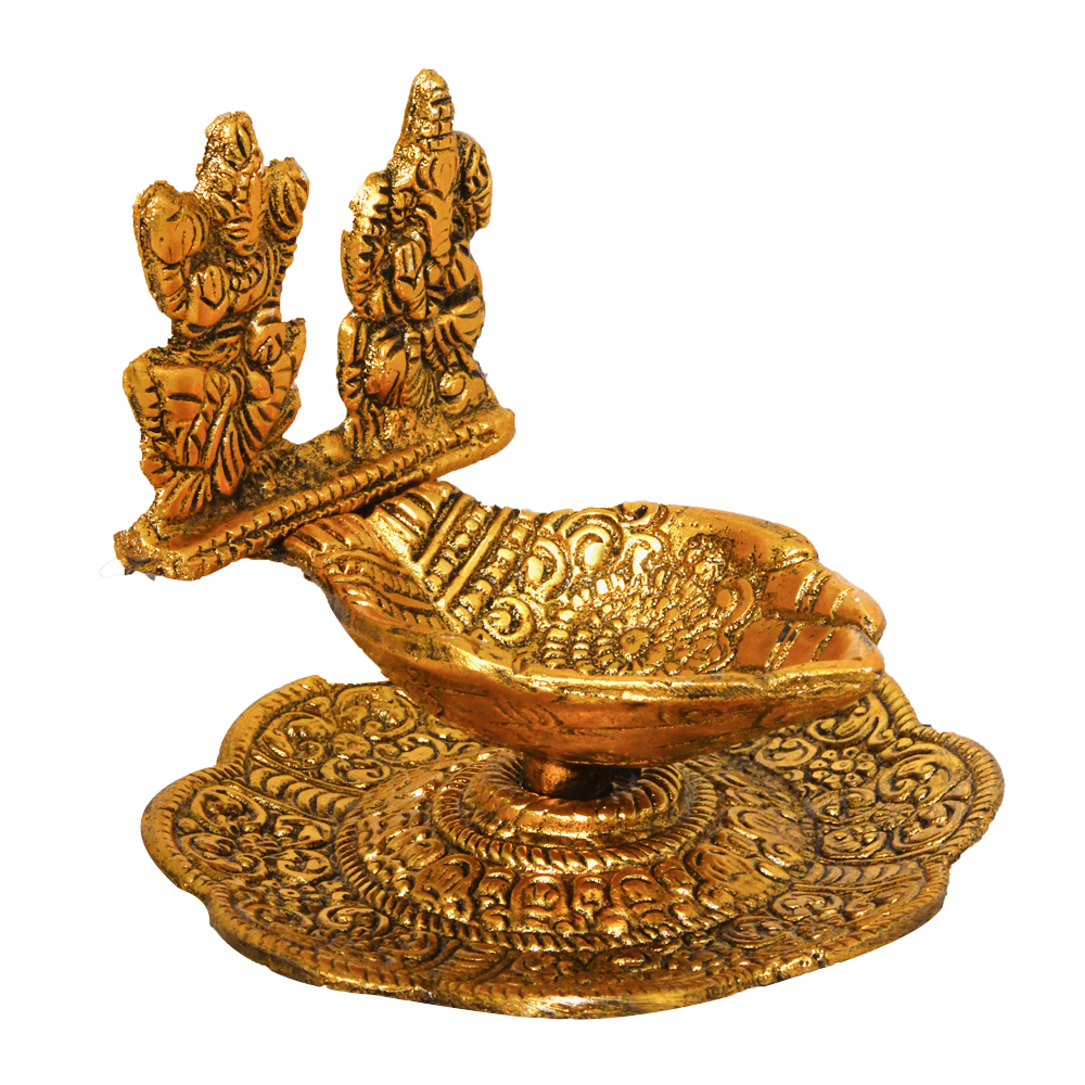 Laxmi Ganesh Idol Metallic Diya Diwali Home Decor Item 3.75 Inch