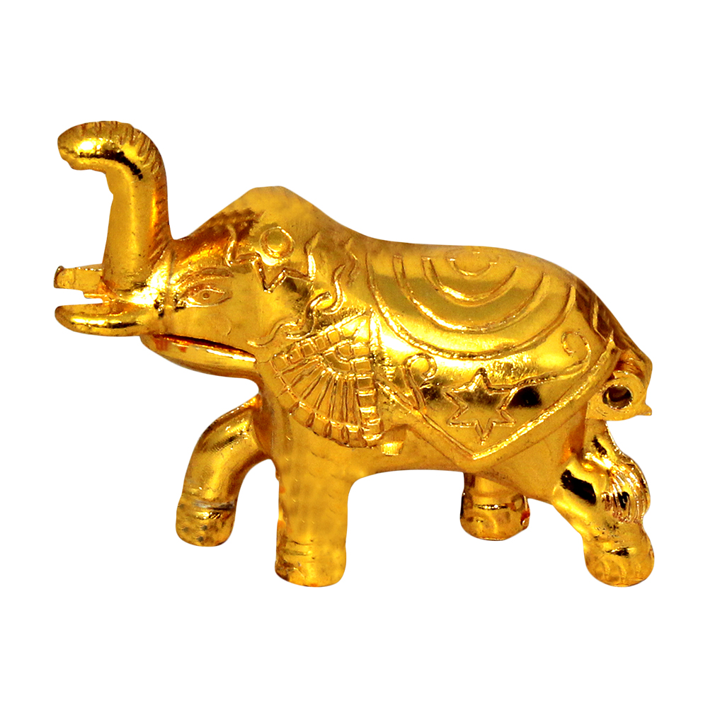 Golden Finish Metal Elephant Showpiece 2.25 Inch