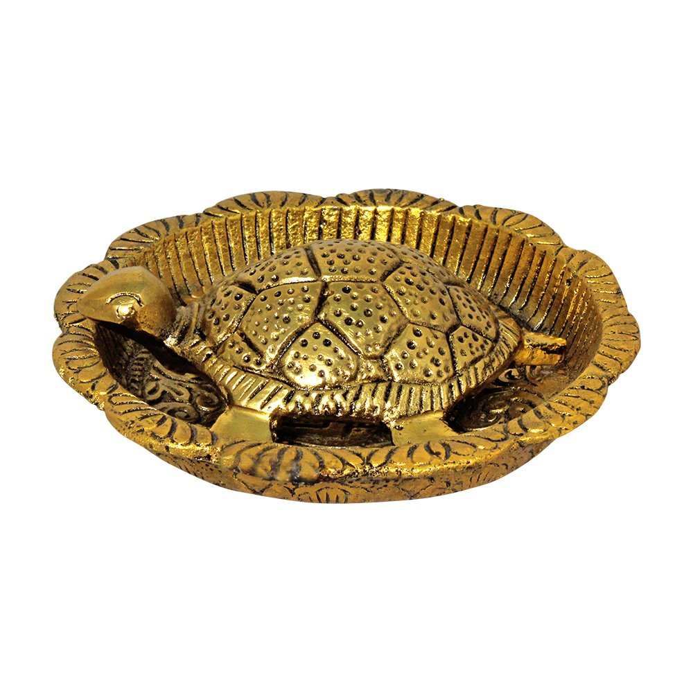 Gold Plated Metal Feng Shui Tortoise On Metal Plate 1.5 Inch ( 4 cm )