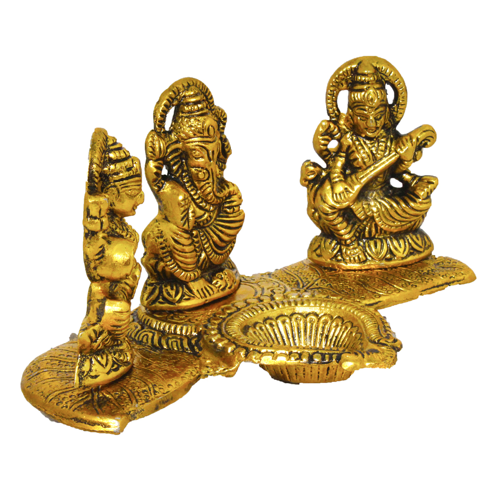 Laxmi Ganesh Metal Idol Oil Diya 4 Inch