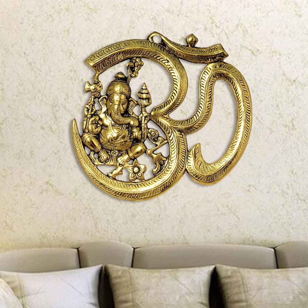 Wall Hanging Metallic Ganesha with Om Symbol 10 Inch ( 25.5 cm )