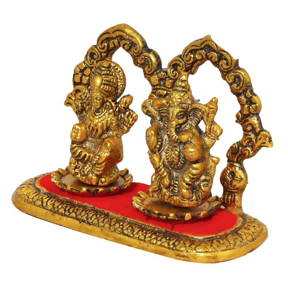 Metal Gold Plated Lakshmi Ganesh Spiritual Statue 5 Inch ( 13 cm )
