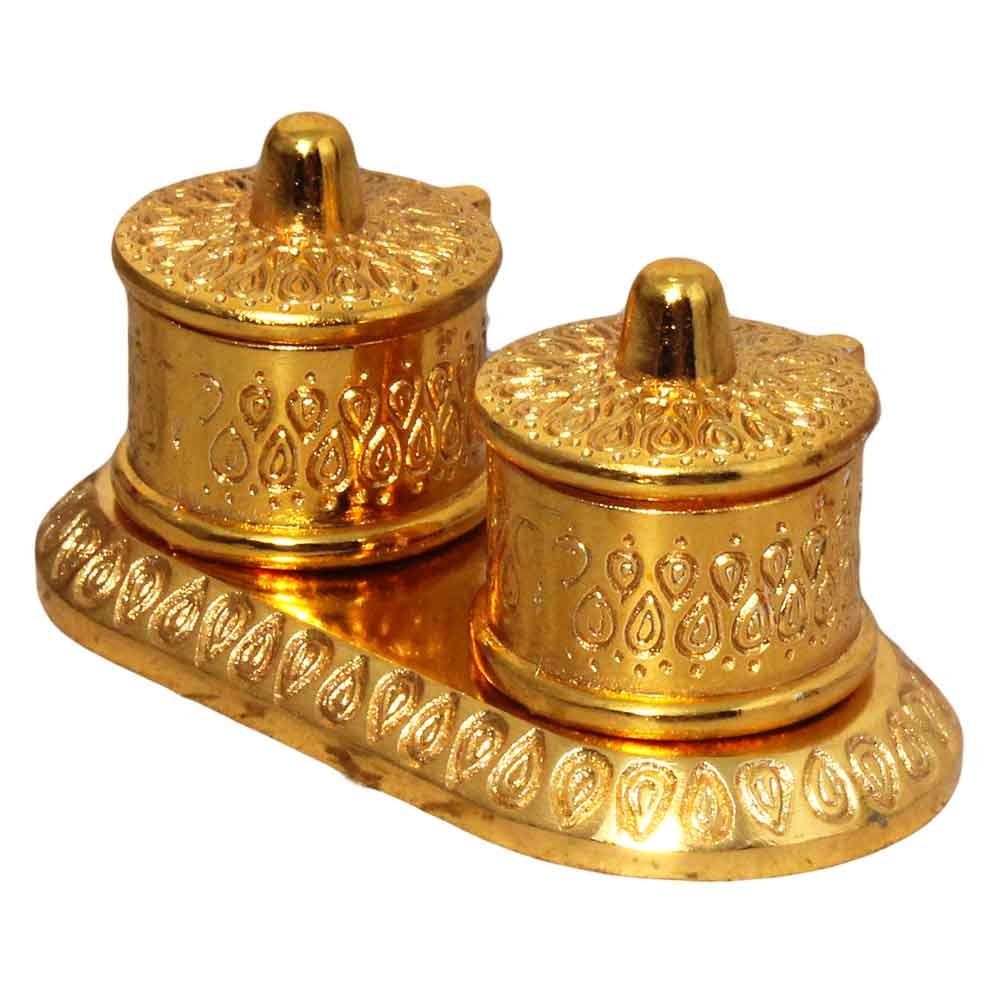 Antique Look Golden Finish Kumkum Dani For Pooja 2 Inch ( 5.5 cm )