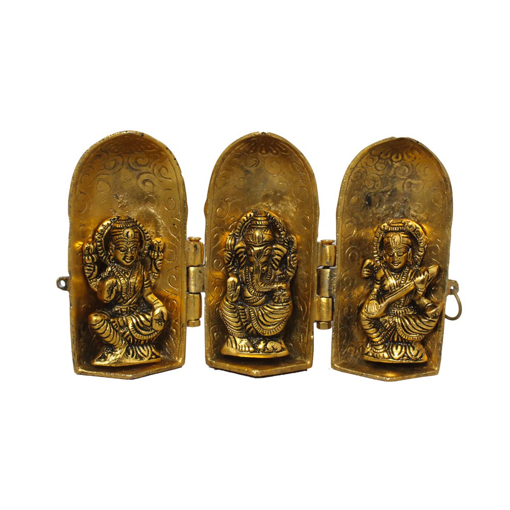 Anitque Lord Laxmi Ganesh Saraswati Cast Aluminium Statue 5.5 Inch ( 14 cm )