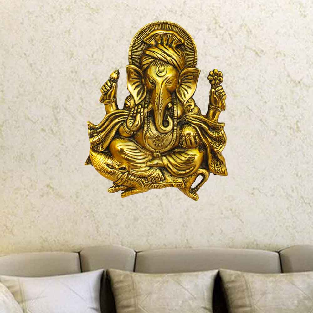 Metal Sculpture Of God Ganapati For Wall Hanging 10.5 Inch