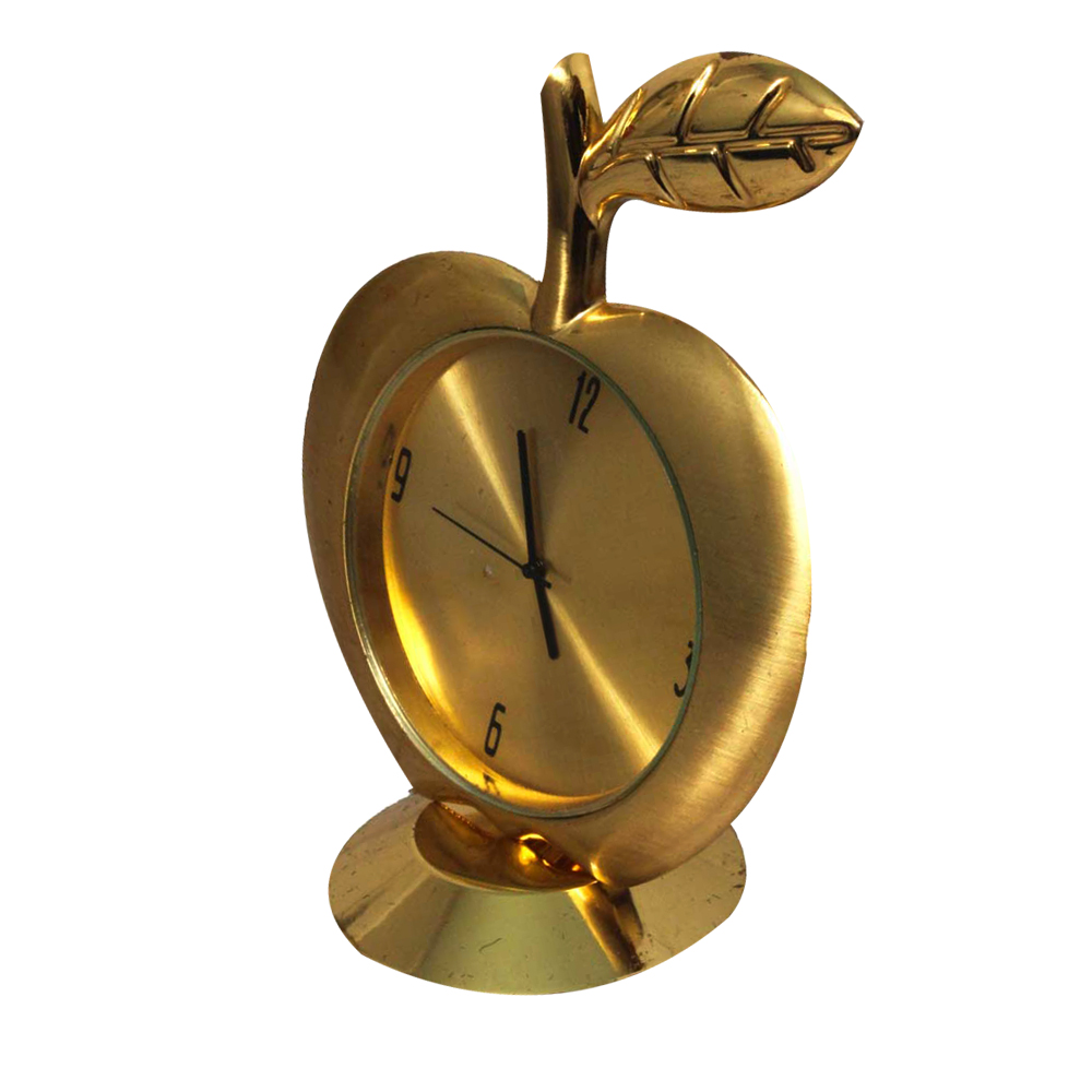 Decorative Apple Table Clock Metal Golden Finish 3 Inch