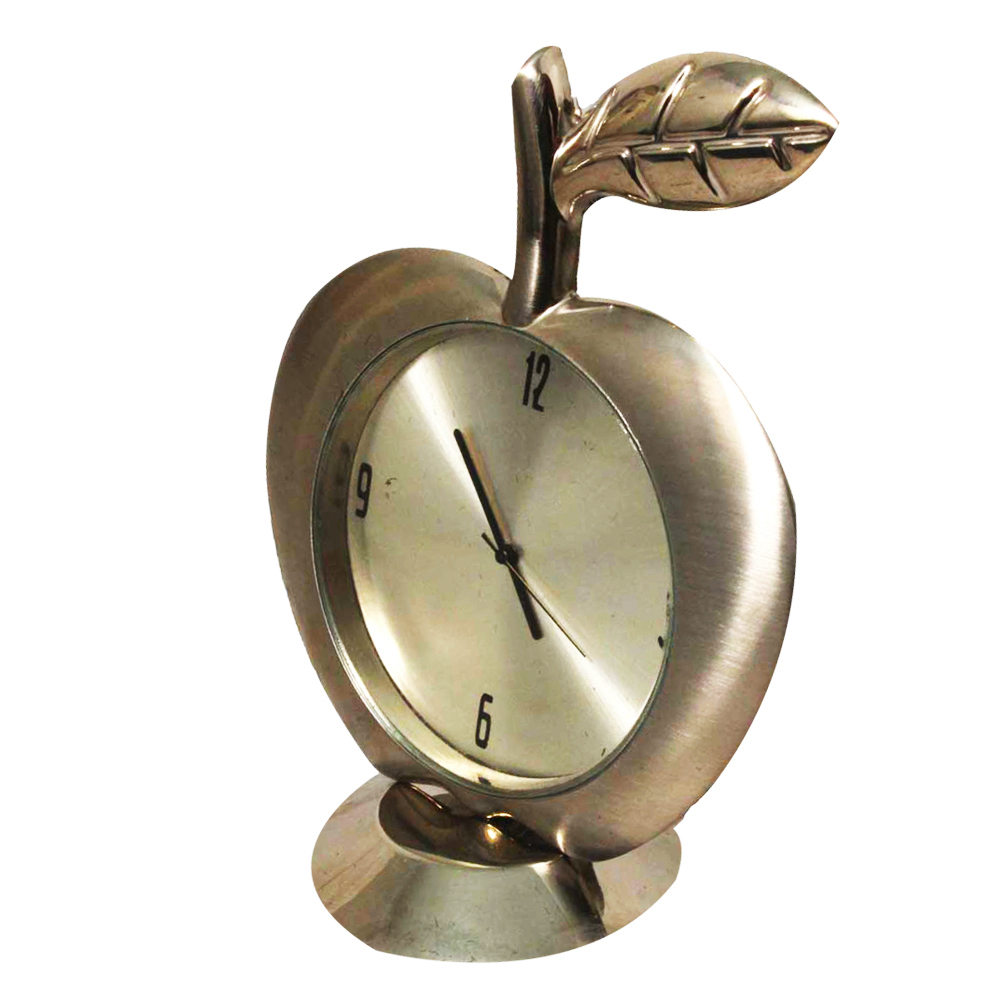 Decorative Apple Table Clock Metal Silver Finish 3 Inch