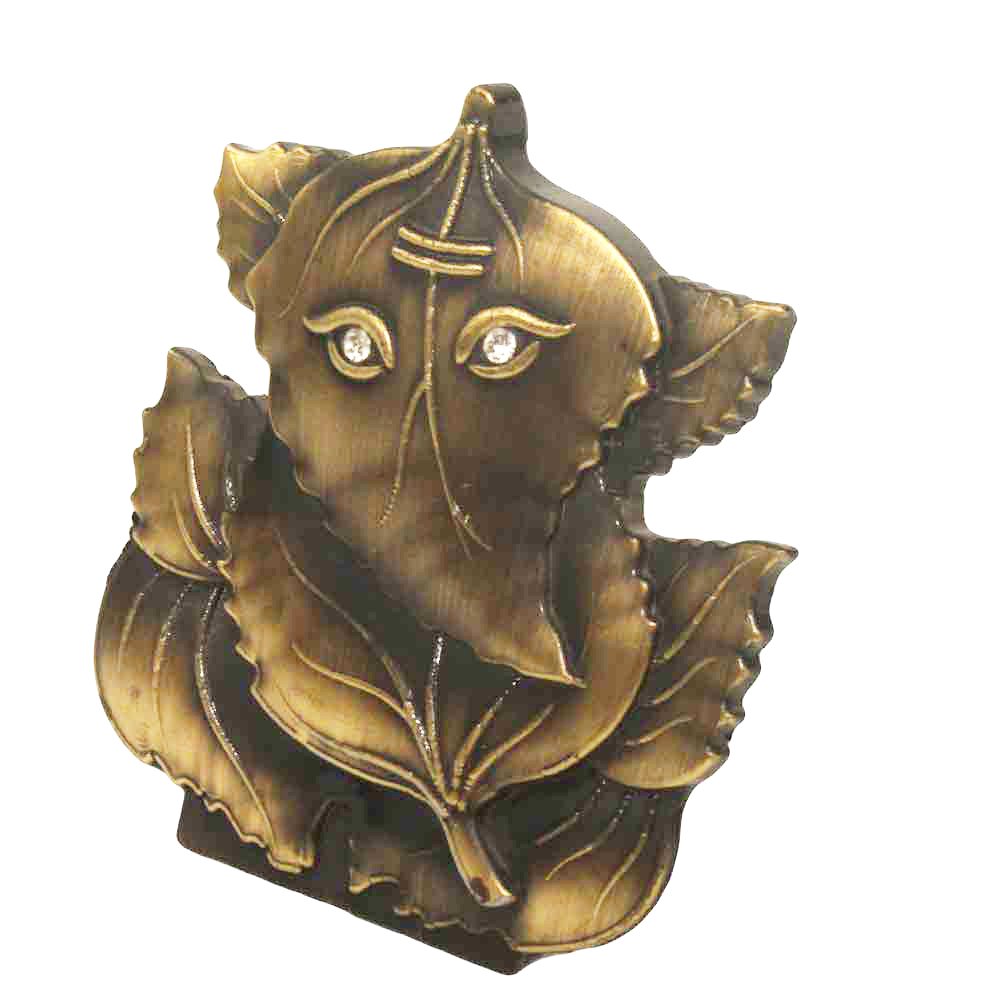 Metallic Leaf Ganesha Statue in Brass Finish 2 Inch ( 5.5 cm )
