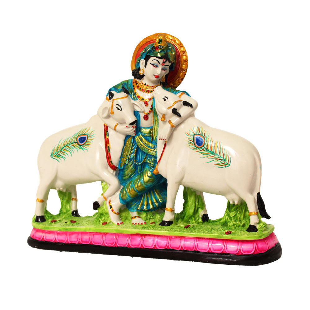 Krishna with Cow Statue Murti 12 Inch