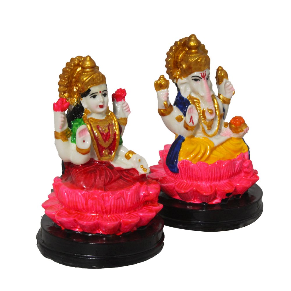 Laxmi Ganesh on Lotus Handicraft Statue 4.5 Inch ( 11.5 cm )