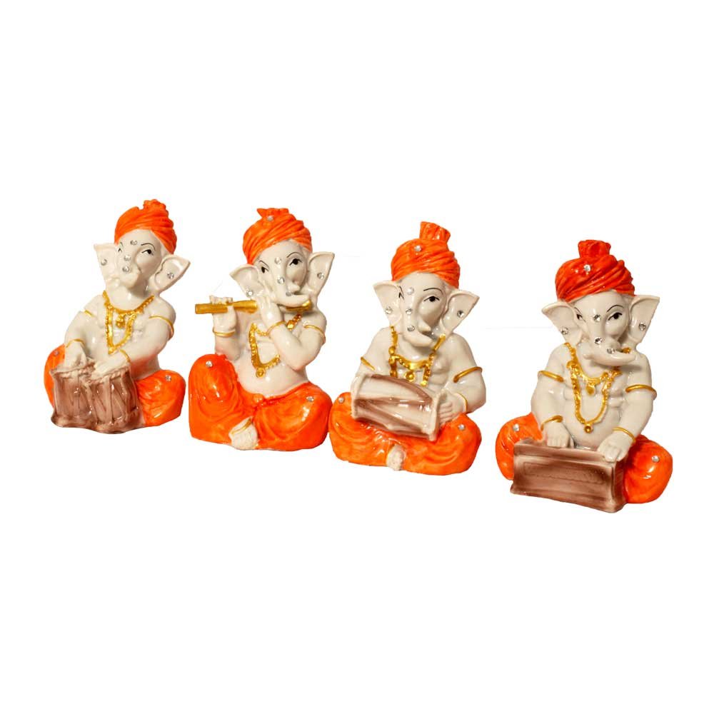 Ganesha Playing Musical Intrument Decoration Set 5 Inch ( 13 cm )