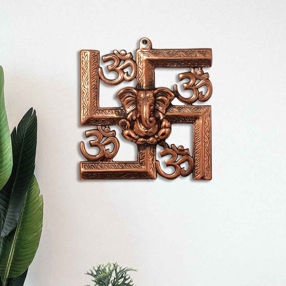 Wall Decor Om Sathiya Ganesha Aluminium Metal Wall Hanging 9.5 Inch ( 24.5 cm )