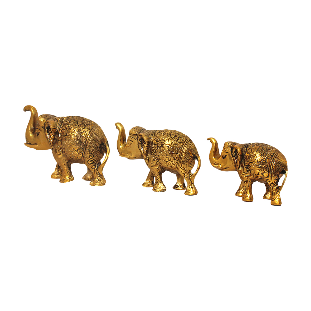 Set Of 3 Antique Showpiece Metallic Elephant Sculpture 5 Inch